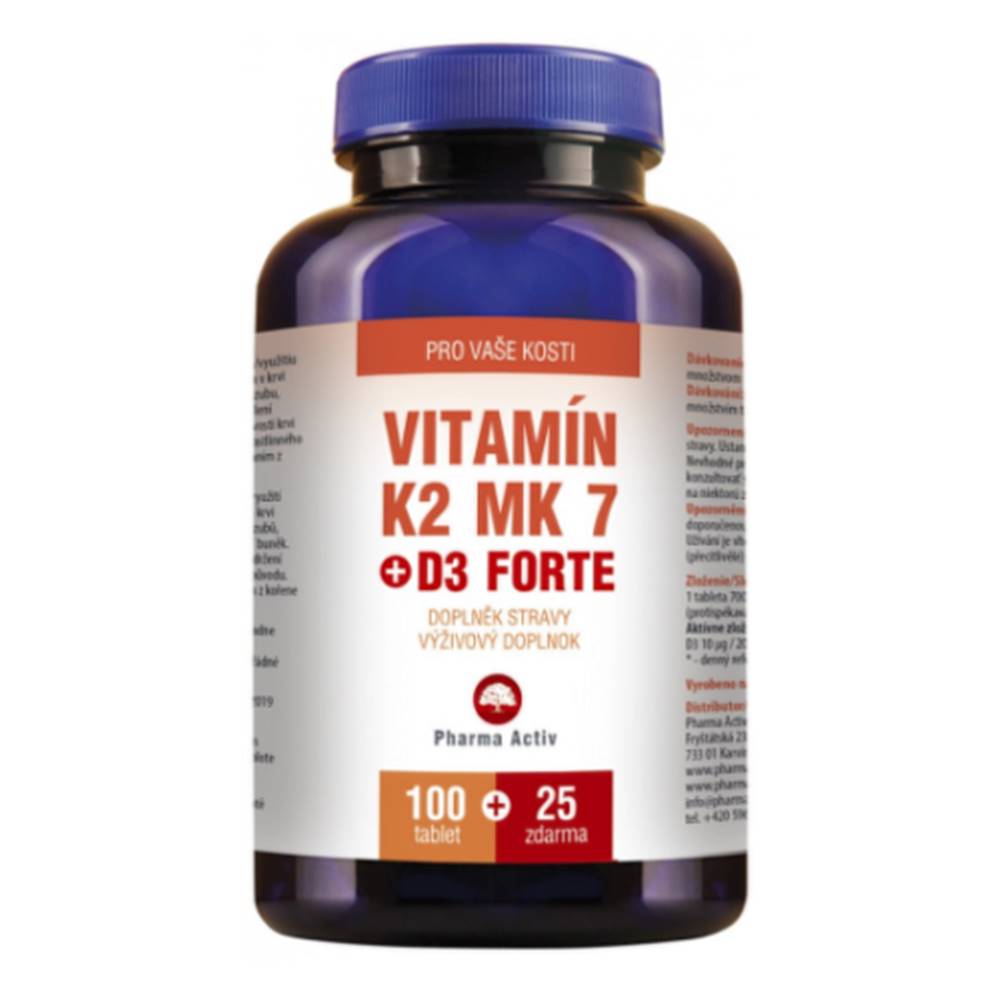 Pharma Activ PHARMA ACTIV Vitamín K2 MK 7 + D3 forte 100 + 25 tabliet ZADARMO + Fitness náramok