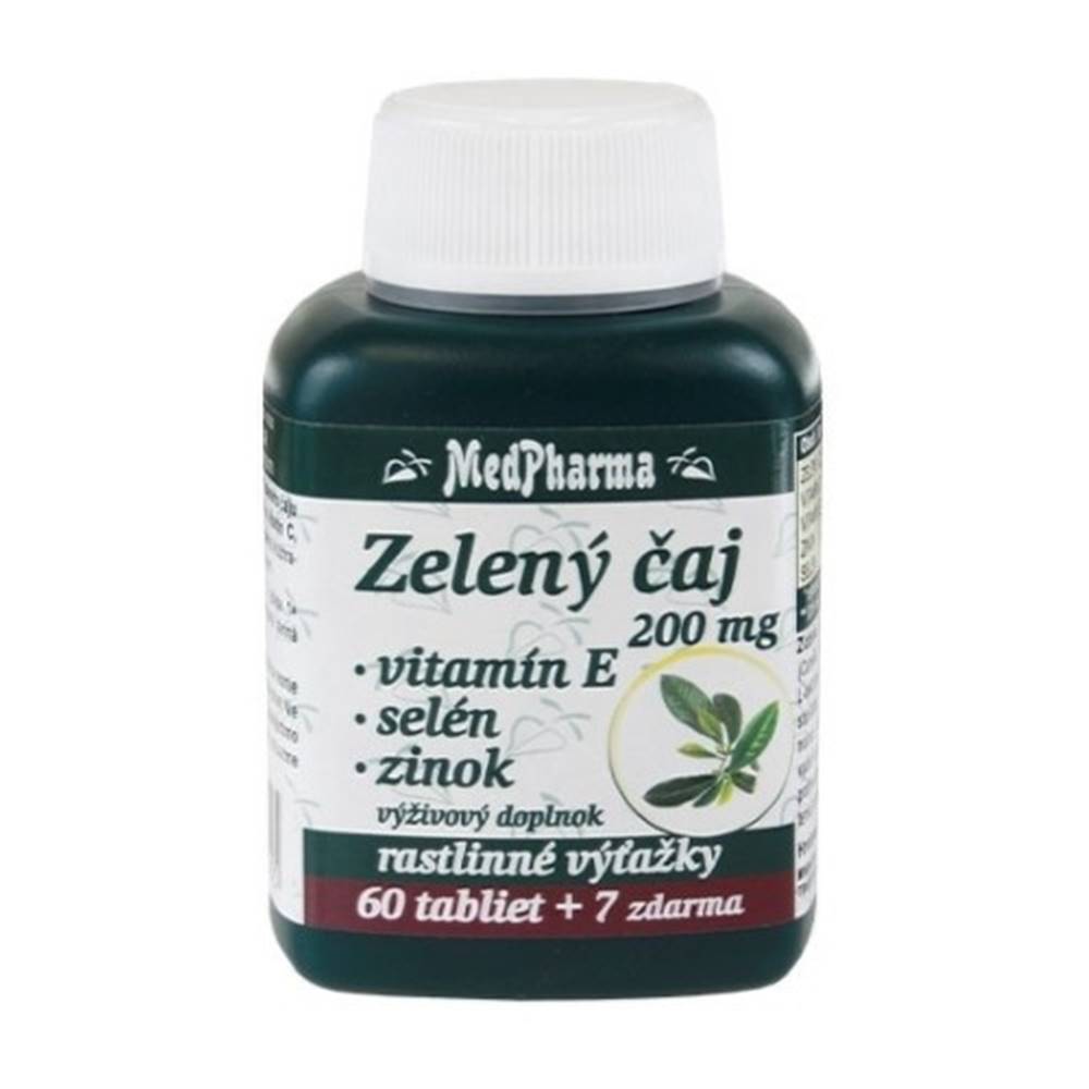 Medpharma MEDPHARMA Zelený čaj 200 mg + vitamín E + Se + Zn 60 + 7 tabliet ZADARMO